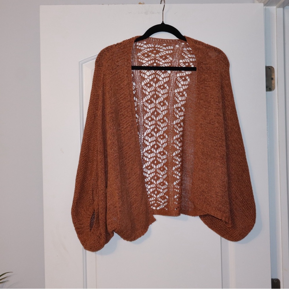 Elegant Open Knit Tan Cardigan